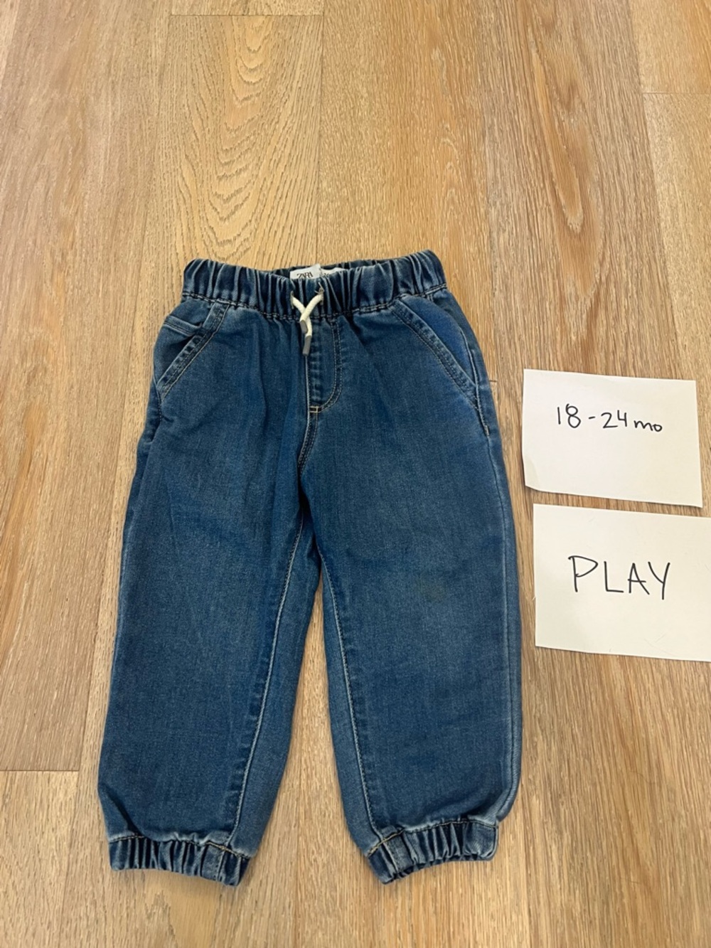 Zara Dark Blue Elastic-Waist Denim Joggers